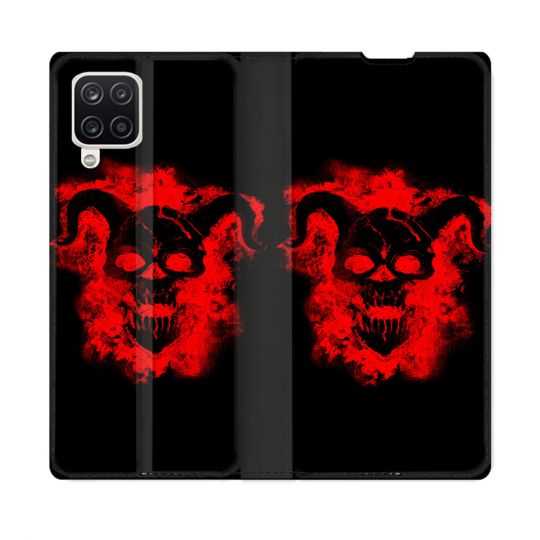 Housse Cuir Portefeuille Pour Samsung Galaxy A12 Tete de Mort Diable