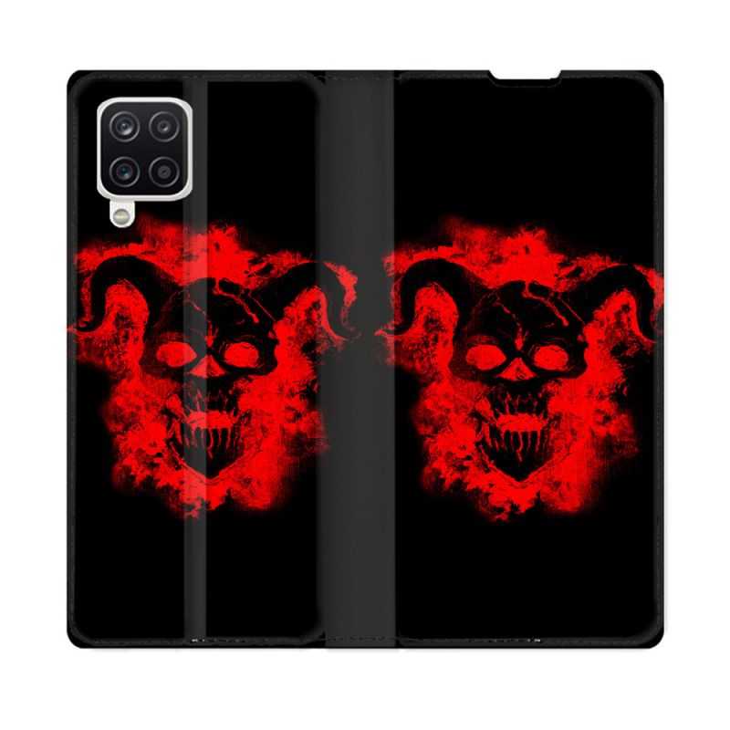 Housse Cuir Portefeuille Pour Samsung Galaxy A12 Tete de Mort Diable