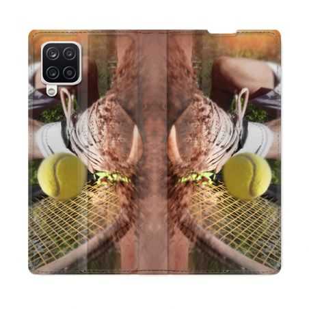 Housse Cuir Portefeuille Pour Samsung Galaxy A12 Sport Tennis Glissade