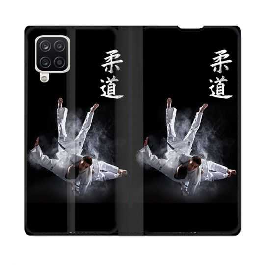 Housse Cuir Portefeuille Pour Samsung Galaxy A12 Sport Judo Noir