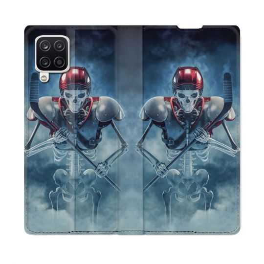 Housse Cuir Portefeuille Pour Samsung Galaxy A12 Sport Hockey Squelette