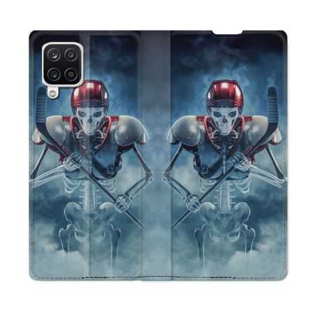 Housse Cuir Portefeuille Pour Samsung Galaxy A12 Sport Hockey Squelette