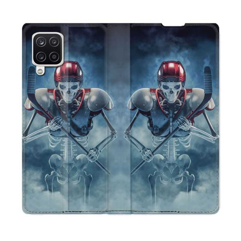 Housse Cuir Portefeuille Pour Samsung Galaxy A12 Sport Hockey Squelette