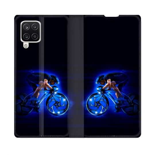 Housse Cuir Portefeuille Pour Samsung Galaxy A12 Sport Cyclisme Bleu