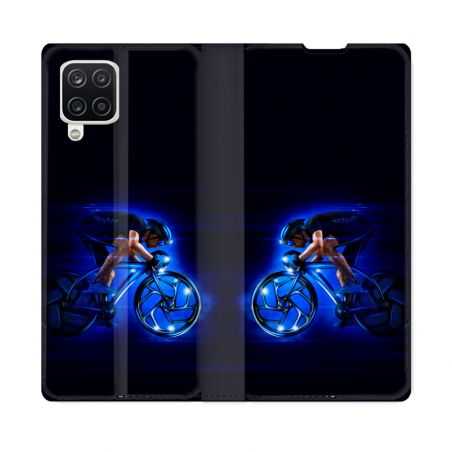 Housse Cuir Portefeuille Pour Samsung Galaxy A12 Sport Cyclisme Bleu