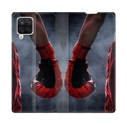 Housse Cuir Portefeuille Pour Samsung Galaxy A12 Sport Boxe Gant Rouge