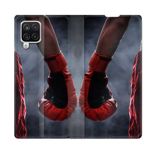 Housse Cuir Portefeuille Pour Samsung Galaxy A12 Sport Boxe Gant Rouge