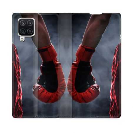 Housse Cuir Portefeuille Pour Samsung Galaxy A12 Sport Boxe Gant Rouge