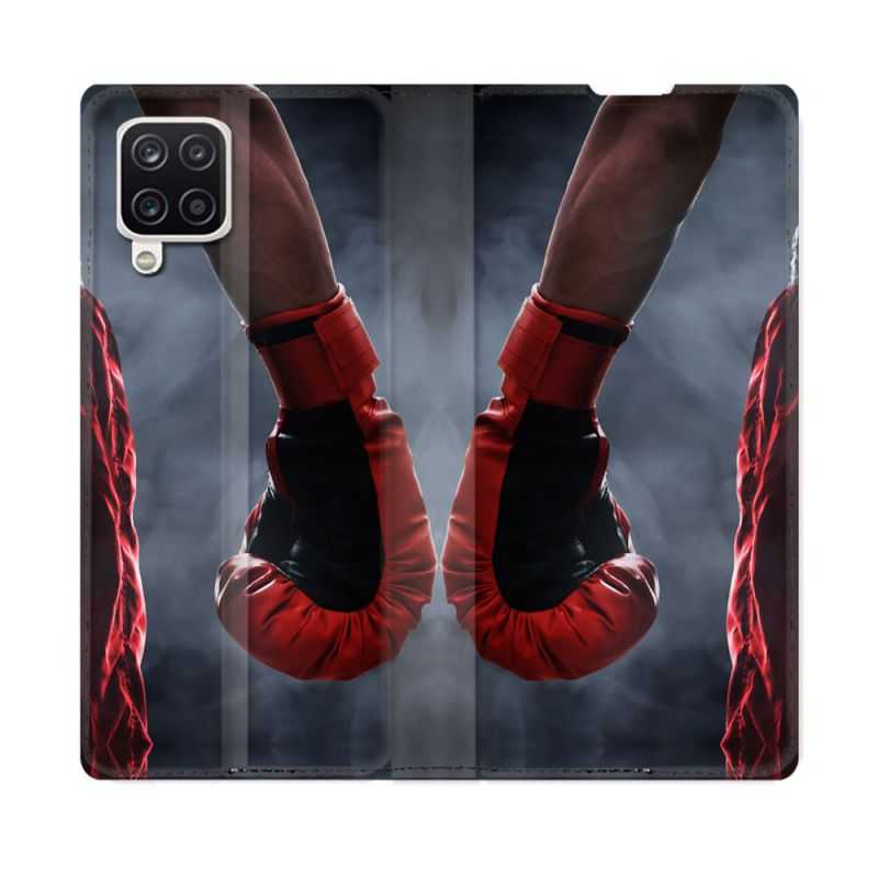 Housse Cuir Portefeuille Pour Samsung Galaxy A12 Sport Boxe Gant Rouge