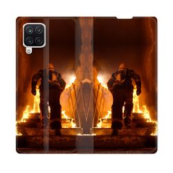 Housse Cuir Portefeuille Pour Samsung Galaxy A12 Pompier Escalier