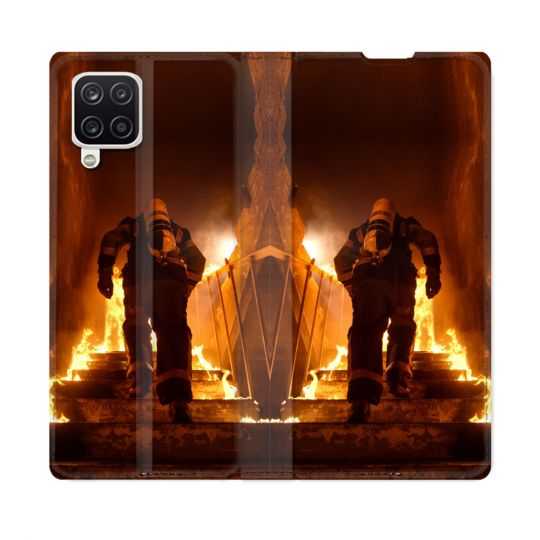 Housse Cuir Portefeuille Pour Samsung Galaxy A12 Pompier Escalier