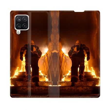 Housse Cuir Portefeuille Pour Samsung Galaxy A12 Pompier Escalier