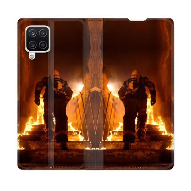 Housse Cuir Portefeuille Pour Samsung Galaxy A12 Pompier Escalier