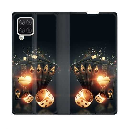 Housse Cuir Portefeuille Pour Samsung Galaxy A12 Poker Des