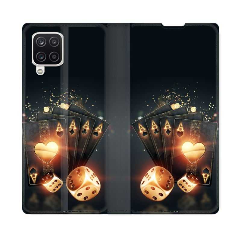 Housse Cuir Portefeuille Pour Samsung Galaxy A12 Poker Des