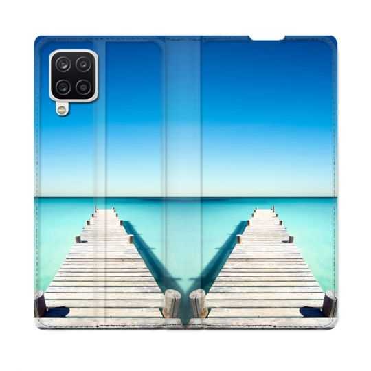 Housse Cuir Portefeuille Pour Samsung Galaxy A12 Nature Pont Mer