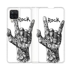 Housse Cuir Portefeuille Pour Samsung Galaxy A12 Musique Rock Main