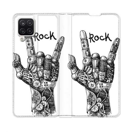 Housse Cuir Portefeuille Pour Samsung Galaxy A12 Musique Rock Main