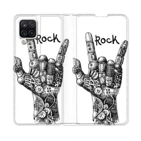 Housse Cuir Portefeuille Pour Samsung Galaxy A12 Musique Rock Main