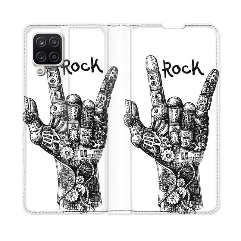 Housse Cuir Portefeuille Pour Samsung Galaxy A12 Musique Rock Main