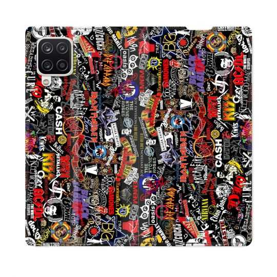 Housse Cuir Portefeuille Pour Samsung Galaxy A12 Musique Rock Groupe