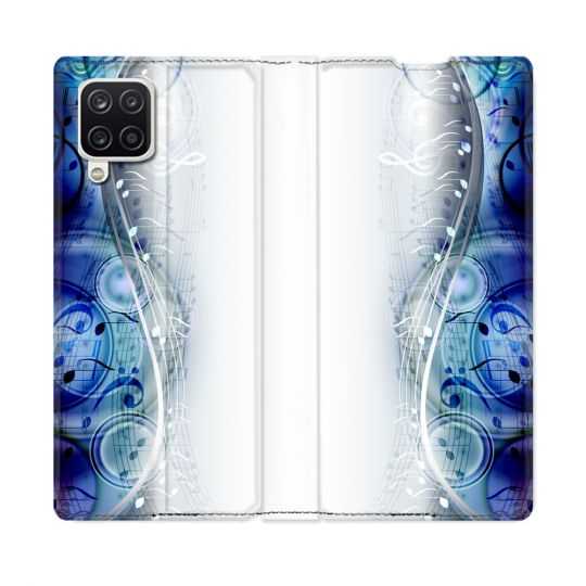 Housse Cuir Portefeuille Pour Samsung Galaxy A12 Musique Partition Vague