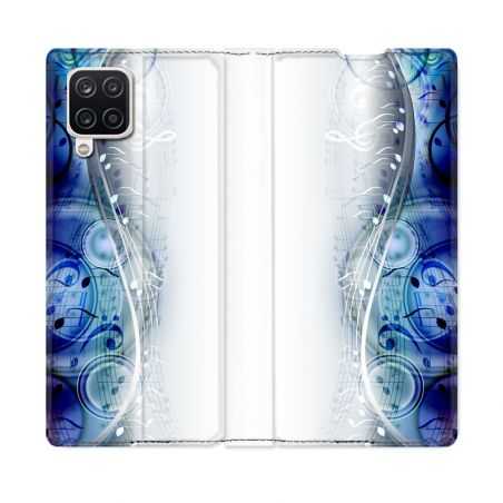 Housse Cuir Portefeuille Pour Samsung Galaxy A12 Musique Partition Vague