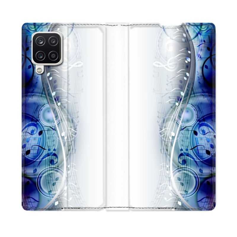Housse Cuir Portefeuille Pour Samsung Galaxy A12 Musique Partition Vague