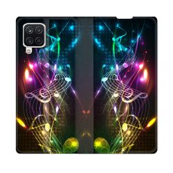 Housse Cuir Portefeuille Pour Samsung Galaxy A12 Musique Partition Multicolore