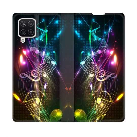 Housse Cuir Portefeuille Pour Samsung Galaxy A12 Musique Partition Multicolore