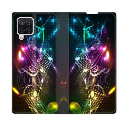 Housse Cuir Portefeuille Pour Samsung Galaxy A12 Musique Partition Multicolore
