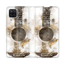 Housse Cuir Portefeuille Pour Samsung Galaxy A12 Musique Guitare Tag