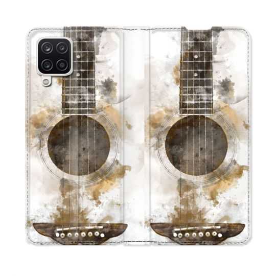 Housse Cuir Portefeuille Pour Samsung Galaxy A12 Musique Guitare Tag