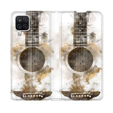 Housse Cuir Portefeuille Pour Samsung Galaxy A12 Musique Guitare Tag