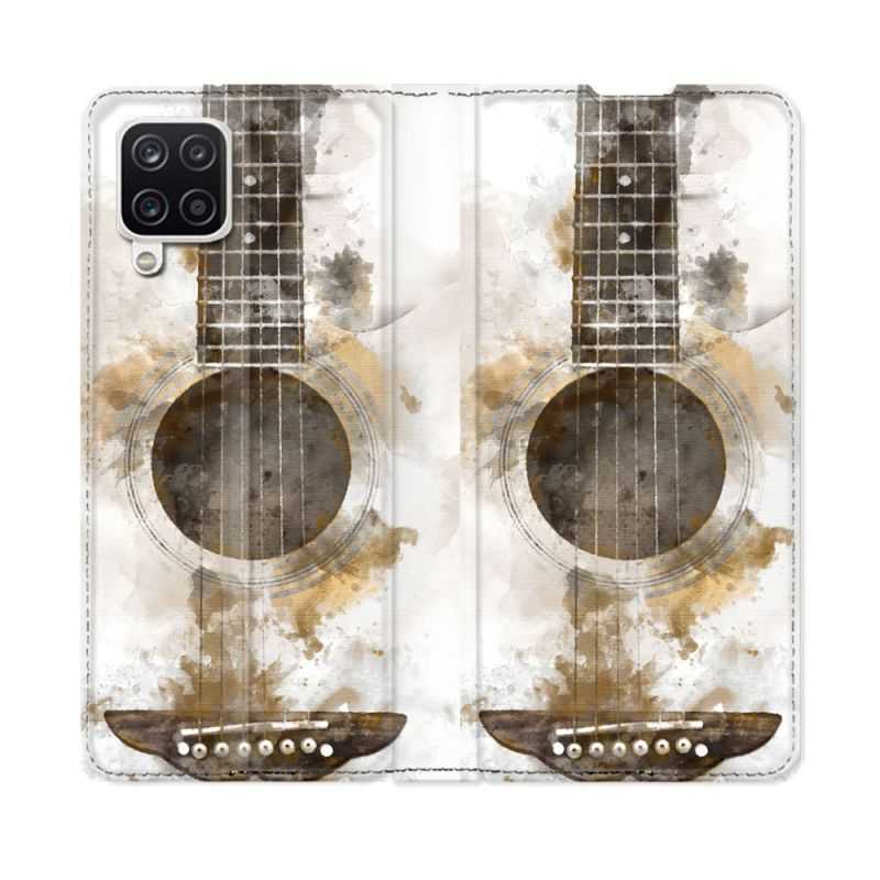 Housse Cuir Portefeuille Pour Samsung Galaxy A12 Musique Guitare Tag