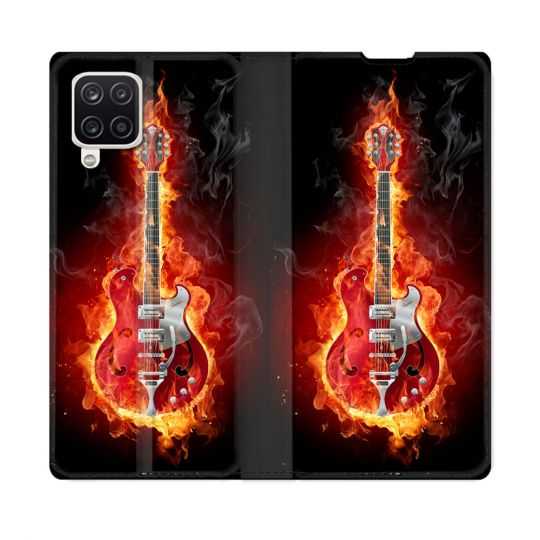 Housse Cuir Portefeuille Pour Samsung Galaxy A12 Musique Guitare Electrique