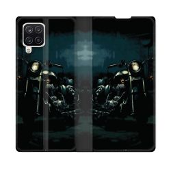 Housse Cuir Portefeuille Pour Samsung Galaxy A12 Moto Harley Vintage