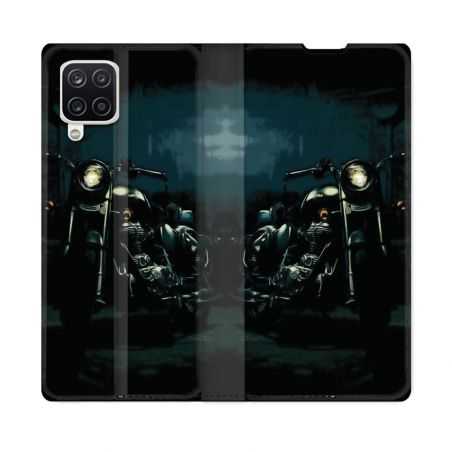 Housse Cuir Portefeuille Pour Samsung Galaxy A12 Moto Harley Vintage