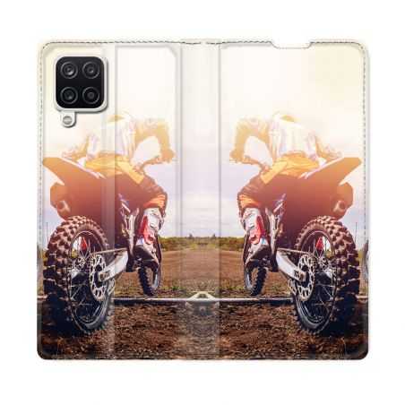 Housse Cuir Portefeuille Pour Samsung Galaxy A12 Moto Cross Soleil