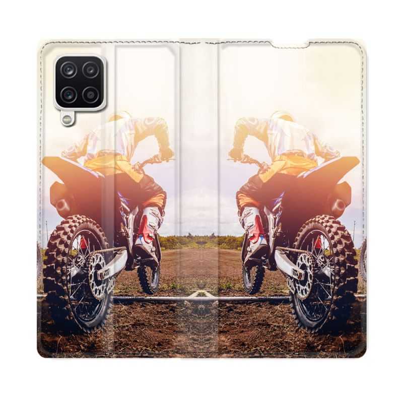 Housse Cuir Portefeuille Pour Samsung Galaxy A12 Moto Cross Soleil