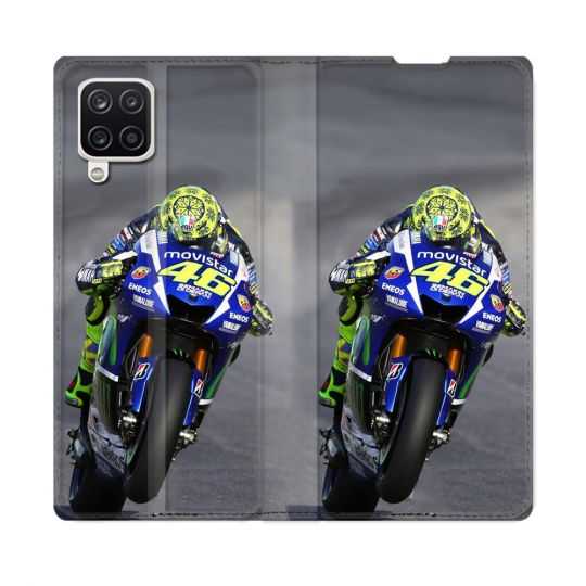 Housse Cuir Portefeuille Pour Samsung Galaxy A12 Moto Course GP Wheeling 46