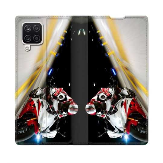 Housse Cuir Portefeuille Pour Samsung Galaxy A12 Moto Course GP R6