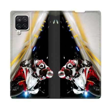 Housse Cuir Portefeuille Pour Samsung Galaxy A12 Moto Course GP R6