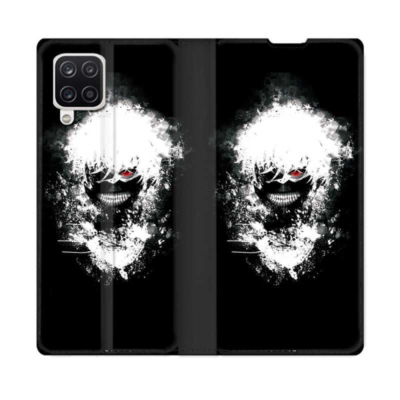 Housse Cuir Portefeuille Pour Samsung Galaxy A12 Manga Tokyo Ghoul Kaneki Tag