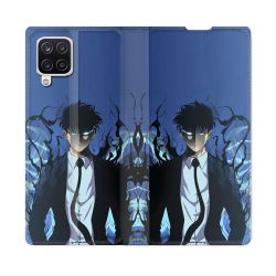 Housse Cuir Portefeuille Pour Samsung Galaxy A12 Manga Solo Leveling Sung Bleu