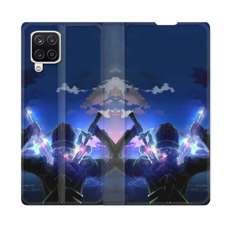 Housse Cuir Portefeuille Pour Samsung Galaxy A12 Manga SAO sword Art Online Epee