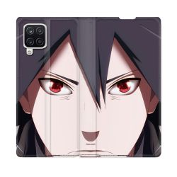Housse Cuir Portefeuille Pour Samsung Galaxy A12 Manga Naruto Sasuke visage