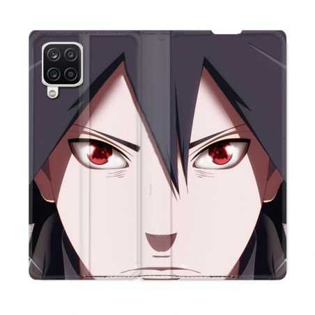 Housse Cuir Portefeuille Pour Samsung Galaxy A12 Manga Naruto Sasuke visage