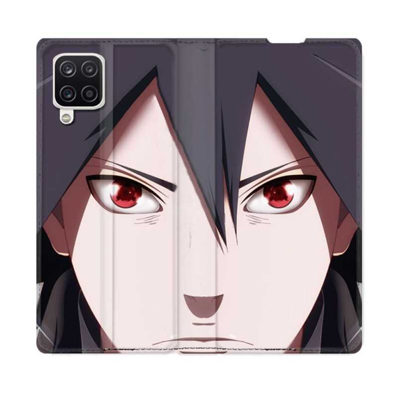 Housse Cuir Portefeuille Pour Samsung Galaxy A12 Manga Naruto Sasuke visage