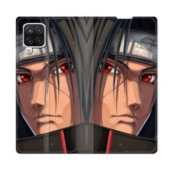 Housse Cuir Portefeuille Pour Samsung Galaxy A12 Manga Naruto Itachi Visage